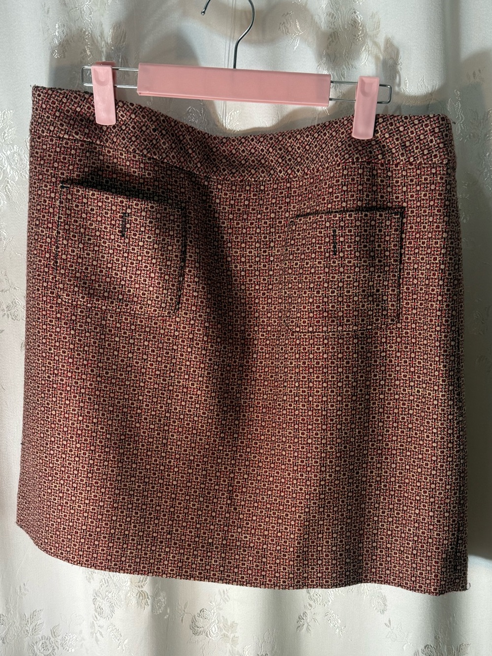 LOFT Peach and Burgundy Tweed Mini Skirt with Front Pockets